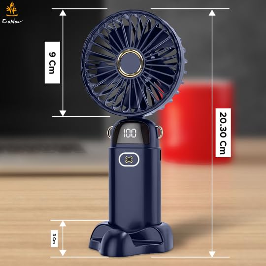 Image of EcoNour Portable Handheld Fan | USB Rechargeable Mini Fan with 5 Speeds | LED Display and Foldable Design | Battery Operated Mini Fan for Home, Office, Bedroom, and Travel