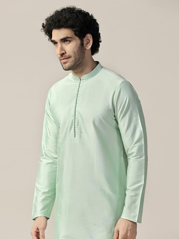 Kurta Churidar homme vert aigue-marine ensemble tunique indienne coton - 5