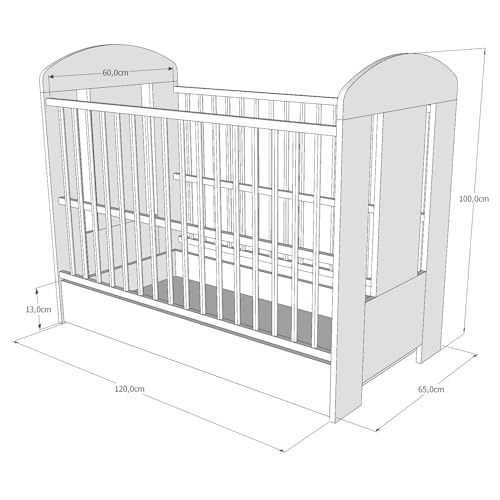 Babybett LCP Kids 120×60 cm in Weiß-Rosa für Kinder