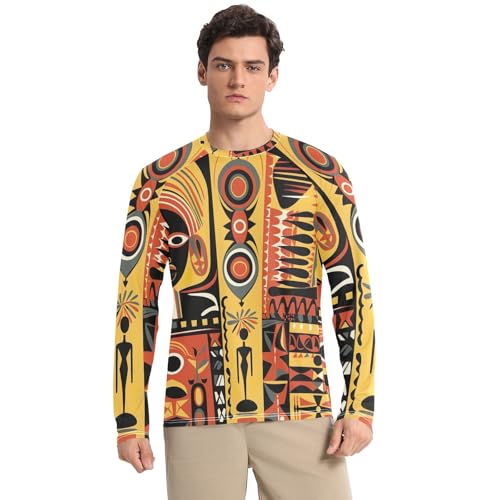 Colorful African Art Sun Shirts UPF 50+ UV Sun Protection Quick Dry Rash Guard Men Long Sleeve Workout Shirts, Small