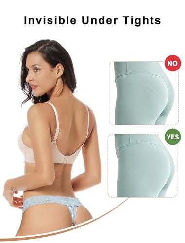 Image of voenxe Seamless Lace Thongs for Women, Cotton Blend No Show Thong Underwear,Ladies Breathable Comfort Panty Soft Laser Cut Undies,Comfy Woman Gym Workout Stretch Tanga