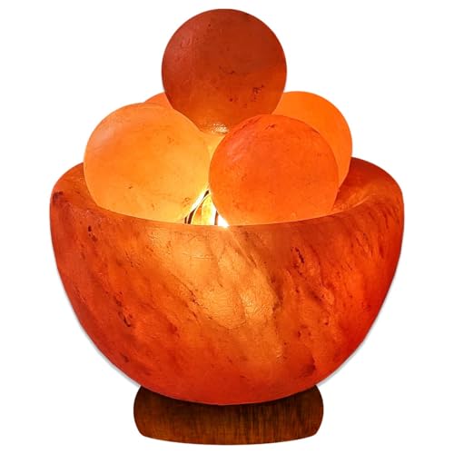 ZEEAS Fire Bowl Shape Himalayan Salt Lamp Pink Rock Crystal Light, Crafted from Foothills of Himalayas Comes with Complete Fitting Wooden Base UK Switch and Bulb (Fire Bowl Shape)