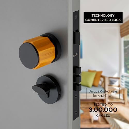 Image of LAPO Sturdy Brass Mortise Door Lock | Superior Handleset with 3 Keys for Main Door, Bedroom & Hotel | Black Finish | Long-Lasting Security | 3 Years Warranty Ro-158