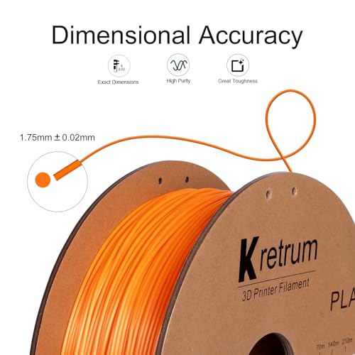Image of Kretrum PLA 3D Printing Filament 1.75 mm Dimensional Accuracy + /- 0.2 mm 1 KG 2.2 LBS Cardboard Spool Refills for Most FDM 3D Printer fits Bambu Creality FlashForge Anycubic ELEGOO etc. Orange