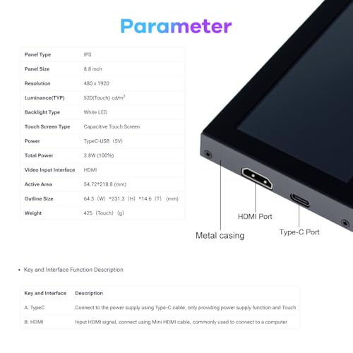 Image of Hosyond 8.8 Inch Touchscreen Computer Secondary Screen 1920x480 FHD IPS LCD Display for PC Case AIDA64 CPU GPU Temperature Monitor, for Raspberry Pi