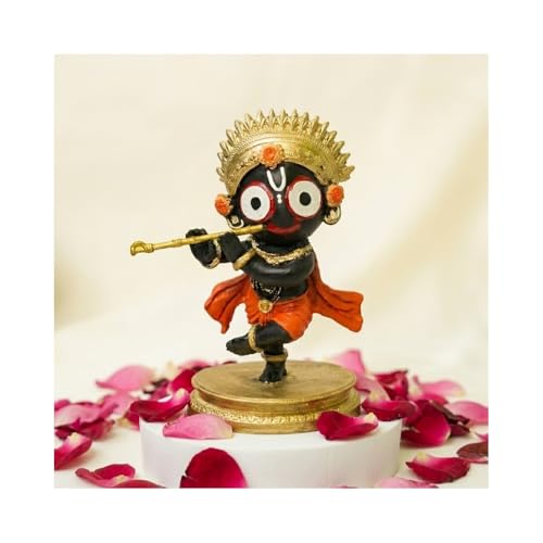 Image of VAMA Siddh Lord Jagannath Idol 4.5 Inch - Premium Hand Painted Flute Jagannath Murti for Home, Temple, Office Desk & Car Dashboard | Resin Puri Jagannath Decorative Idol for Gifting & Spiritual Decor