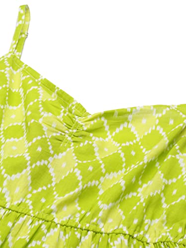 Image of FABRIC FITOOR Women Cotton Lime Green Color Geometric Print Fit & Flared Dress with Shoulder Straps