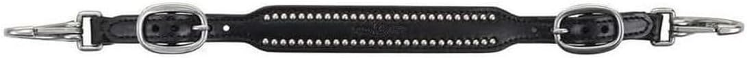 Circle Y Wither Strap with Silver Spot Accents - Equestrian Smooth Leather Both Sides Snaps Adustable Wither, 3/4" Width - Black