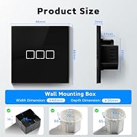 BSEEDLIFE Smart WiFi Lichtschalter Unterputz, 3-Fach Touch Schalter, 86 * 86mm Intelligente Wandschalter für Smart Home, Kompatibel mit Alexa, Google Home(über Tuya/Smart Life App), Schwarz – Ansicht 2
