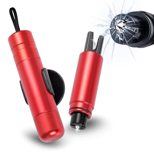 Preisvergleich Produktbild Sosayet 2 In 1 Gurtschneider Notfallhammer - 2 Stück Hammerdex Glasbrecher - Notfallhammer Auto mit Gurtschneider - Aufgerüstet Emergency Rescue Tool - Sicherheitshammer Auto fürs Bus, PKW, LKW (Rot)