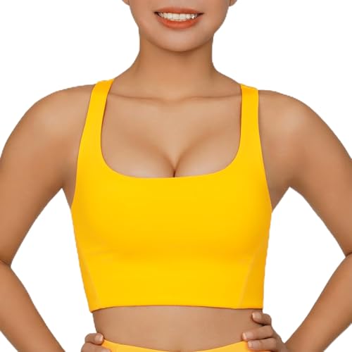 BONBUMP Womens Racerback Sports Bra - Seamless Compression Workout Bras for Women Wireless No Padding Yoga Bra Top for Running & Gym Saffron