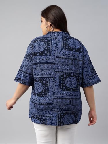 Image of JUNEBERRY 100% Pure Cotton Oversized Baggy Fit Stylish Paisley Bandana Print Half Sleeve Plus Size T-Shirt for Women & Girls (Sizes: 2XL to 5XL)
