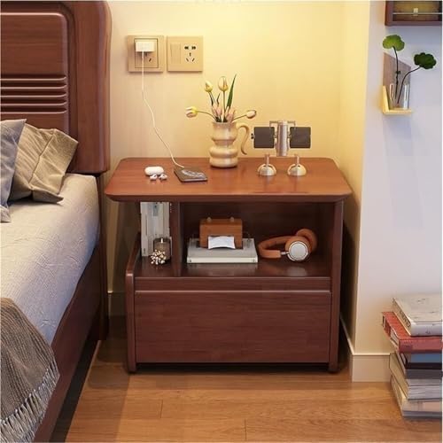 White Bedside Table with Storage - Wood Nightstand, Modern Accent Table with Open Shelf & Drawer for Living Room, Practical End Table for Bedroom Decor