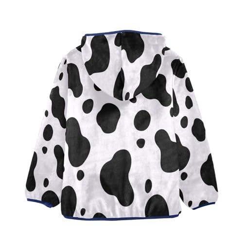 Cow Print Black Spots Toddler Fleece Jacket Girl Boys Hooded Fleece Jacket Coat Warm Outwear Zip-up 3-10T2