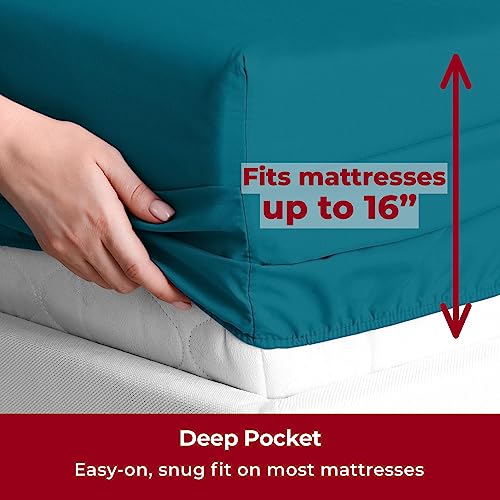 Image of Mellanni Split King Sheets Set - 5 PC Iconic Collection Bedding - Hotel Luxury, Extra Soft, Cooling Bed Sheets - Wrinkle, Fade, Stain Resistant (Split King, Teal)