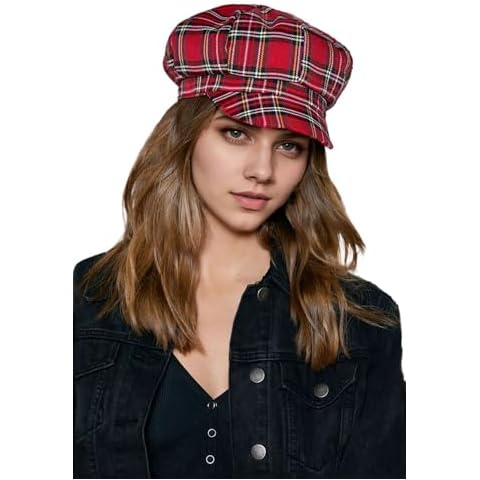 YUELGUANG Womens Plaid Newsboy Cap Cotton Ivy Baker-Boy Style 8-Panel Visor Berets Hats Cover
