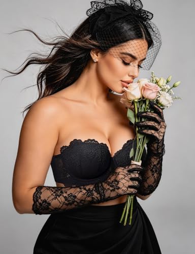 Image of Strapless Push Up Bra Heavily Padded Add Cup Balcony Multiway Bras | Non-slip Sexy Lace Convertible Bras with Clear Straps & Wired Support for Small Breast