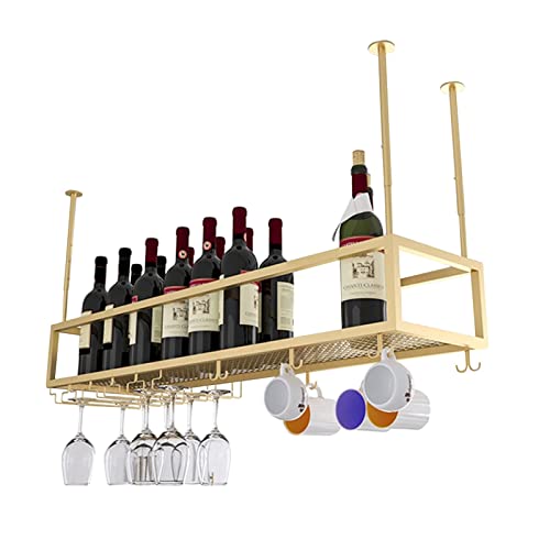 Support verres à vin réglable au plafond : range-bouteilles doré à hauteur ajustable - 2