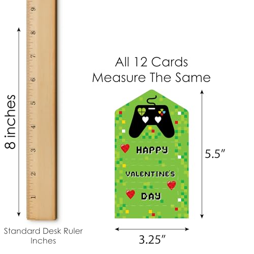 Image of Big Dot of Happiness Game Zone - Pixel Video Game Cards for Kids - Happy Valentine's Day Pull Tabs - Set of 12