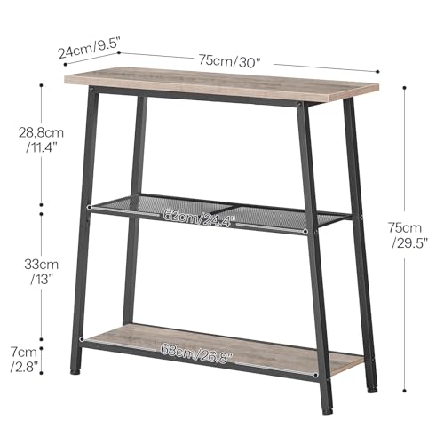 Image of HOOBRO 30 inch Narrow Console Table, 3-Tier Small Entryway Table with Storage Shelves, Behind Couch Sofa Table, Hallway Table for Entryway, Foyer, Hallway, Living Room, Greige and Black BG62XG01