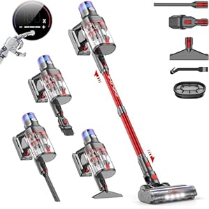 VSTOKY V15 Pro Max Steelstofzuiger Stofzuiger Draadloos,58KPa 600Watt Vacuum Cleaner, 75 Minuten Looptijd en Oplaadbare Afneembare Accu,Staande Stofzuigers voor Huisdierhaar Tapijt Auto Vloer