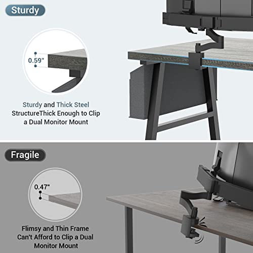 Armocity Computer Desk With Led Lights, Reversible Desk With Power Outlet, 55'' Desk With Storage Shelves, Gaming Desk With Moveable Monitor Stand And Storage Bag For Home Office Workstation, Grey #TOP5