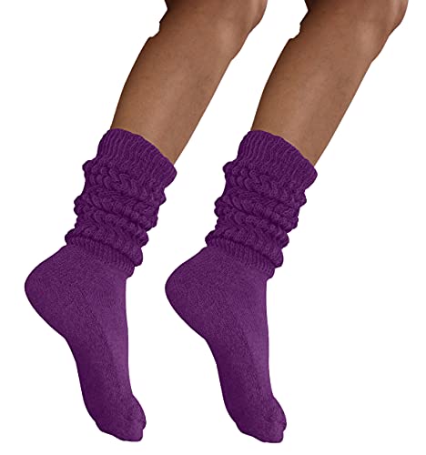 MDR Women s Extra Long & Heavy Slouch Cotton Wear at any Length Socks Made in USA 2 Pair Size 9 to 11 (2 Purple)