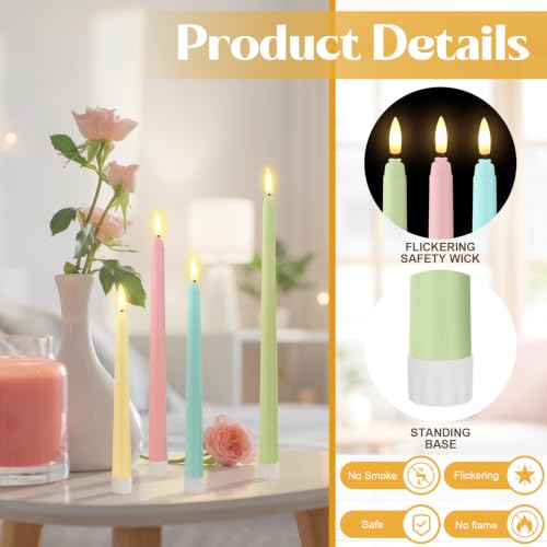 Image of Rossesay 48 Pcs Flameless LED Taper Candles Battery Operated Candles 4 Sizes of 8.5'', 9.65'', 10.83'', 12.8'' Flameless Candlesticks Flickering for Halloween Christmas Church Wedding(Macaron)