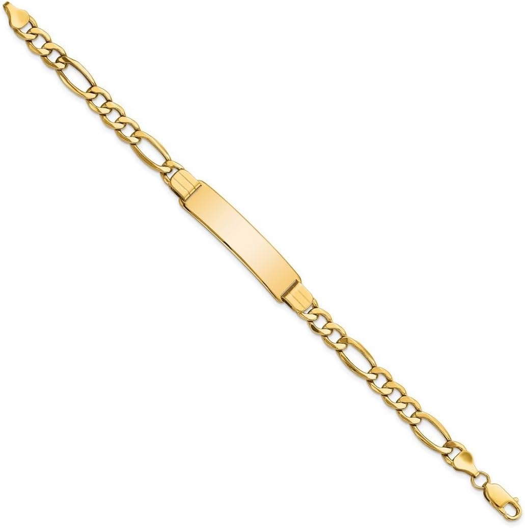 JewelryWeb 10mm 14k Yellow Gold Polished ID With Semi-solid Figaro Bracelet 8 Inch Identification Bracelet for Women