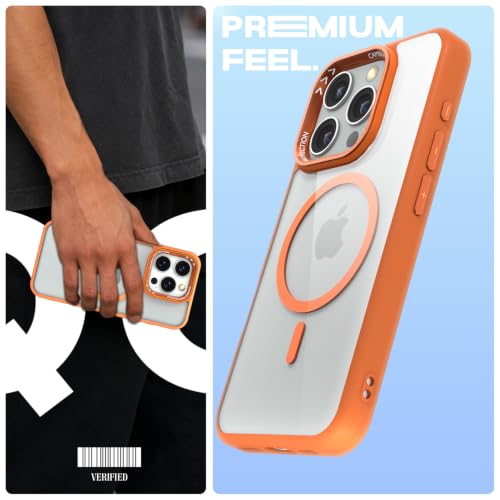 Image of Pikkme Back Cover for iPhone 16 Pro Max | Shockproof | Mag-Safe Compatible | Hard Transparent Back | Premium Raised Camera Protection | Bumper Case (Orange Mag-Safe)