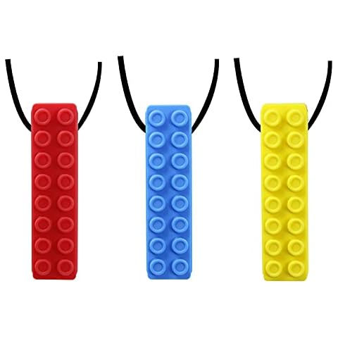 Sensory chew Necklace Set (3-Pack) Made from Food Grade Silicone Safety for Kids Teething, Silicone Chewy Sticks for Autistic, ADHD,Oral Motor Boys and Girls Children Cover