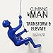 Climbing Man Wall Art for Home Decor with 30” Leather Rope | Polyresin Statues and Sculptures with Hanging Hardware Included for Modern Wall Decor and Motivational Art, Blue