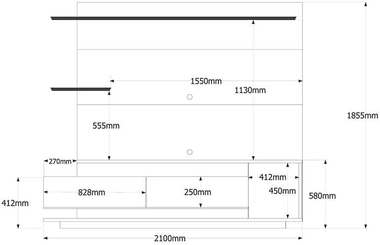 Technical diagram showing dimensions of the LUKALIAM Istambul Home TV Stand