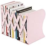Senshuomy Book Ends, Metal Bookends,Adjustable Non-Skid Heavy Duty Book Stopper, Bookends Holder for Shelves,Decorative Book Dividers for Library Home Classroom School Office (Pink)
