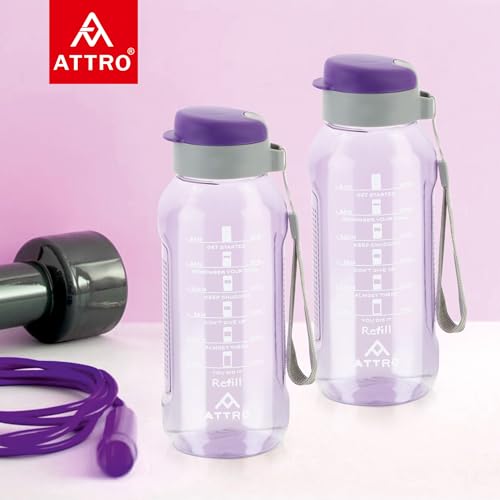 Image of ATTRO Ultra Pro Motivational 1-Liter BPA-Free Water Bottle with Leak-Proof Flip-Top Cap, Nylon Strap and Stylish Color for Daily Hydration Set of 4-Violet