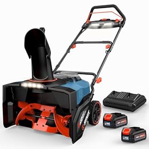SENIX 2X2 40V Max Cordless Snow Blower with Variable-Speed Steel Auger, 21" Width, 12" Depth, 33ft Max Throw, 1800W Brushless Motor,10000mAh Batteries & LED Lights 680Lbs/Min Snow Capacity(STX2-M1)