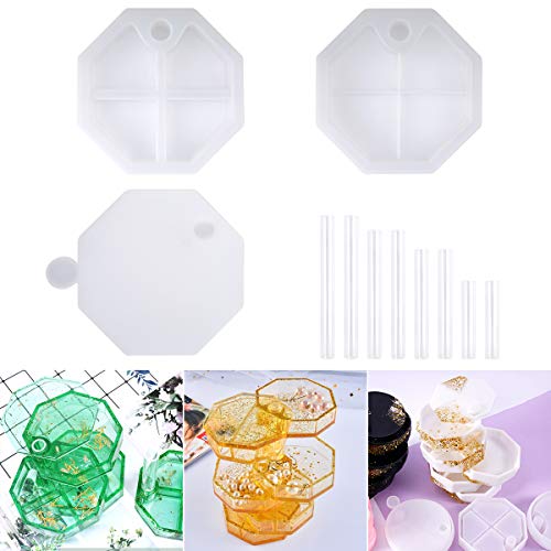 XP-Arts Rotating Resin Box Molds - Multi-Tiered Resin Box Molds Set with Lid, Silicone Epoxy Box Molds for Resin Casting, DIY Box Making Storage Molds (3-Layer/4-Layer/5-Layer/6-Layer)