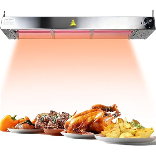 RSHJD Wärmebrücke Küche Gastro, Edelstahl Hängende Speisenwärmer Lampe Einstellbare Temperatur, Kommerzielle Infrarot Wärmelampe Essen für Buffet und Küche (1PC, 90cm)