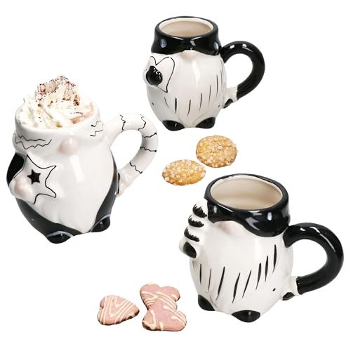 MamboCat Lot de 3 tasses à café lutin I 450 ml I Noir et blanc I Tasse à vin chaud avec trois décors I Look 3D I pour thé, cacao I Tasse en faïence pour Noël et autres