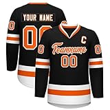 Eishockey-Trikot Personalisierbar Hockey Trikots mit Ihrem Namen/Team/Nummer/Logo Bekleidung für Hockey-Fans Custom Hockey Jersey Eishockey Trikot Sports Uniform Atmungsaktiv Shirt,Black