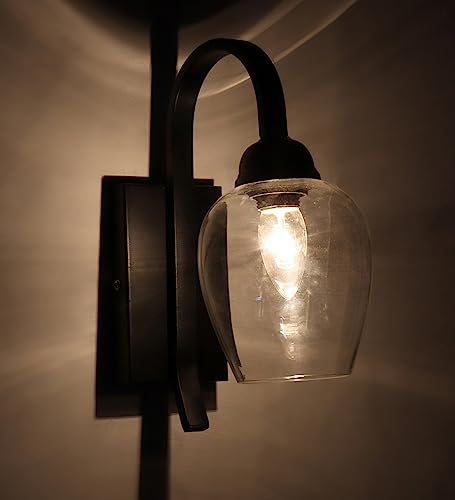 Image of SINOMAN Black Style Wall Light Fixture Wall Sconce with Clear Glass Shade, Elegant Lighting for Entryways, Living Room, Staircases, Bedrooms and Home Decoration (with Bulb)