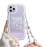 Fycyko Compatible with iPhone 12 Pro Max Case with Cute Purple Flower Floral Pattern Design Aesthetic Women Teen Girls Flower Lens Protection Case for iPhone 12 Pro Max +Chain-Flower