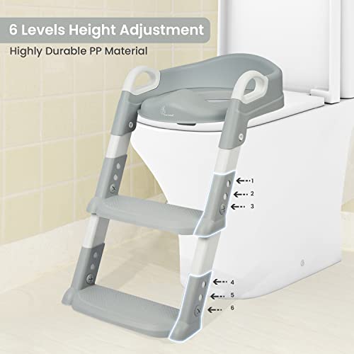 R-for-Rabbit-Hiltop-Step-Stool-Potty-Trainer-Seat-Ladder-Step-Up-Training-Stool-Non-Slip-Steps-Ladder-Adjustable-Foldable-for-Kids-Baby-Grey-White