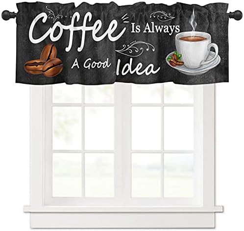 Crystal Emotion Window Curtains Vanlance Rod Pocket Curtain Drapery for Living Room Kitchen Bathroom, Coffee Theme, Soft&Washable Small Window Treatment Valances, Farmhouse Style, 1 Panel, 54x18inch…