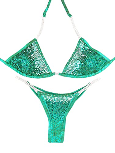 New, Never Worn Crystal Fitness Competition Bikini Suit- Eclipse Green