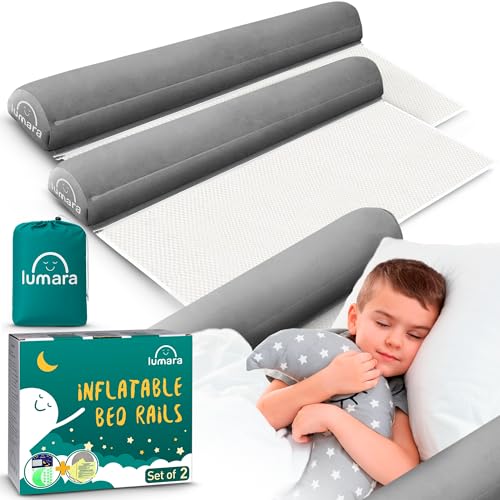 LUMARA Inflatable Bed Rail for Toddlers 2 Pack - Portable Travel Bed Bumpers for Kids Fits Twin Full Queen King Size Beds - Non-Slip Safety Guard...