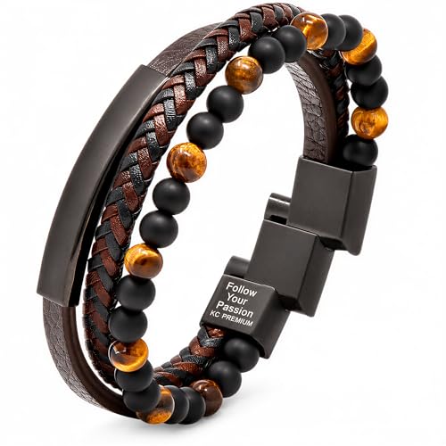 Pulsera para hombre de cuero con piedras naturales miniatura 1