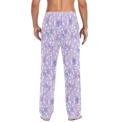 Purple Flowers Men's Pajamas Pants Cotton Sleep Bottoms Pants Lounge Sleepwear - S3