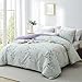 BOLINLIVING Floral Duvet Cover King Size 3 Pieces, Flower Duvet Cover with 2 Pillow Shams, Soft Floral Bedding Set Sage Green and Purple for All Season, Breathable, Zipper Closure…