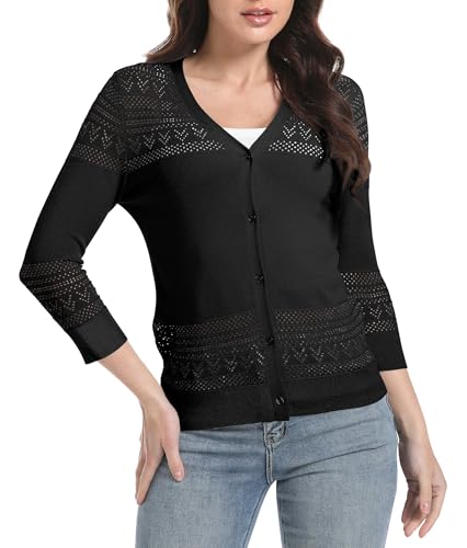 Urban CoCo Women's V-Neck Boho Crochet Cardigan 2025 Summer Lightweight 3/4 Sleeve Open Front Button Down Cover Up4